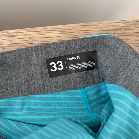 Hurley Phantom Board Shorts Black, Blue and Teal Striped size 33 - Picture 2 of 4